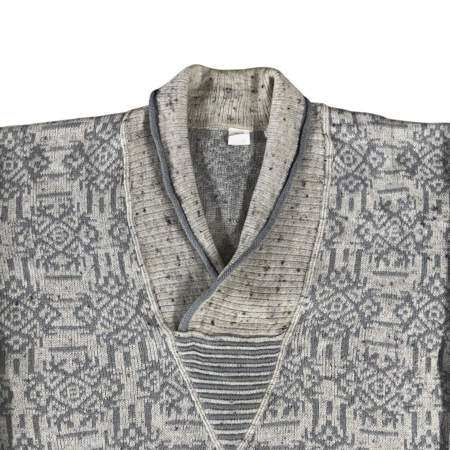 80s Crazy Pattern V-Neck Lambswool Jumper - XL