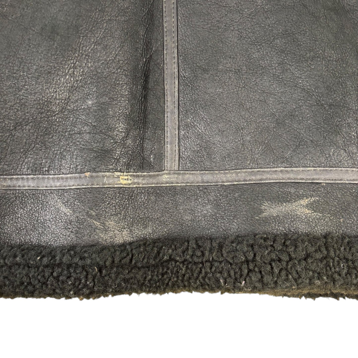 Black Leather Shearling Flight Jacket - S