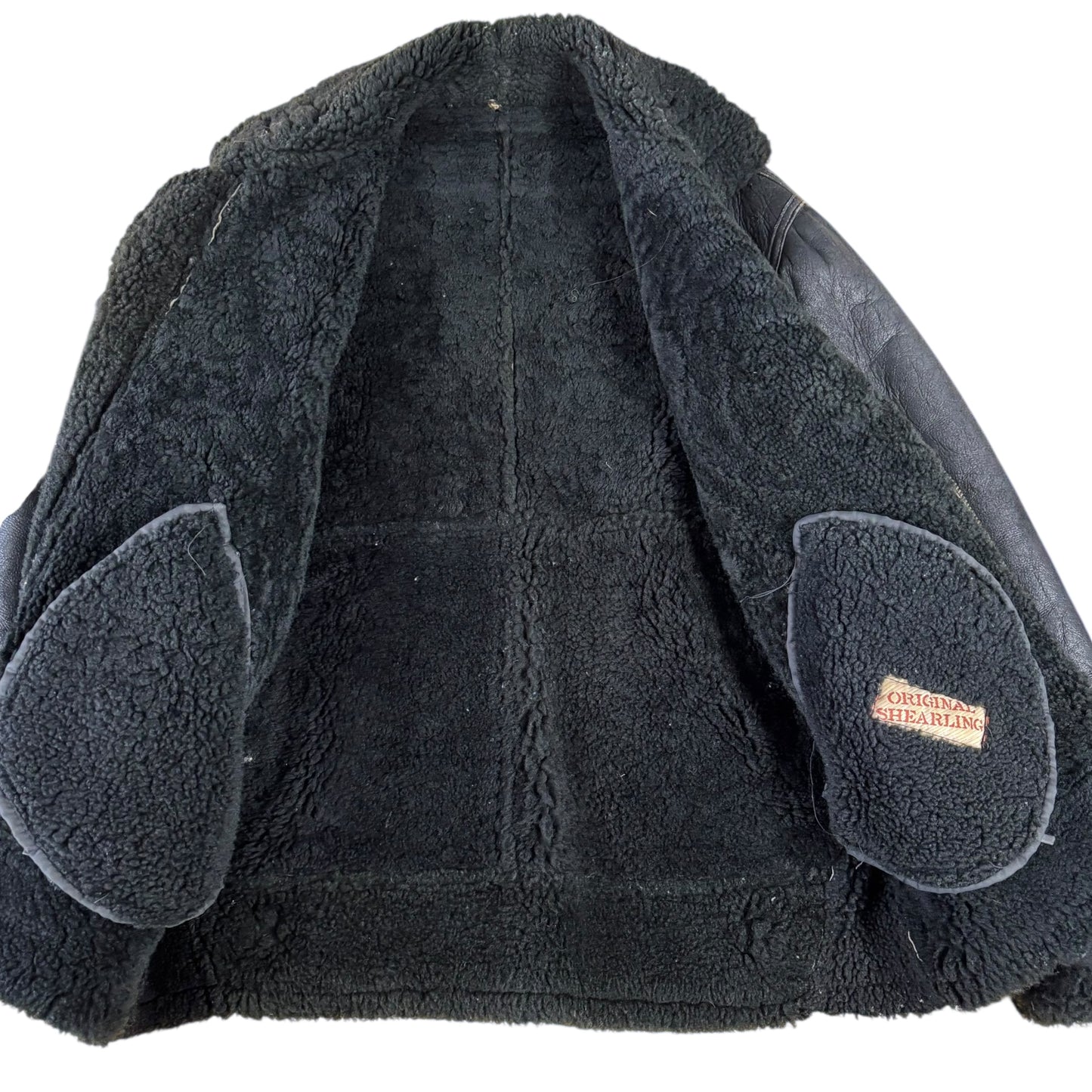 Black Leather Shearling Flight Jacket - S