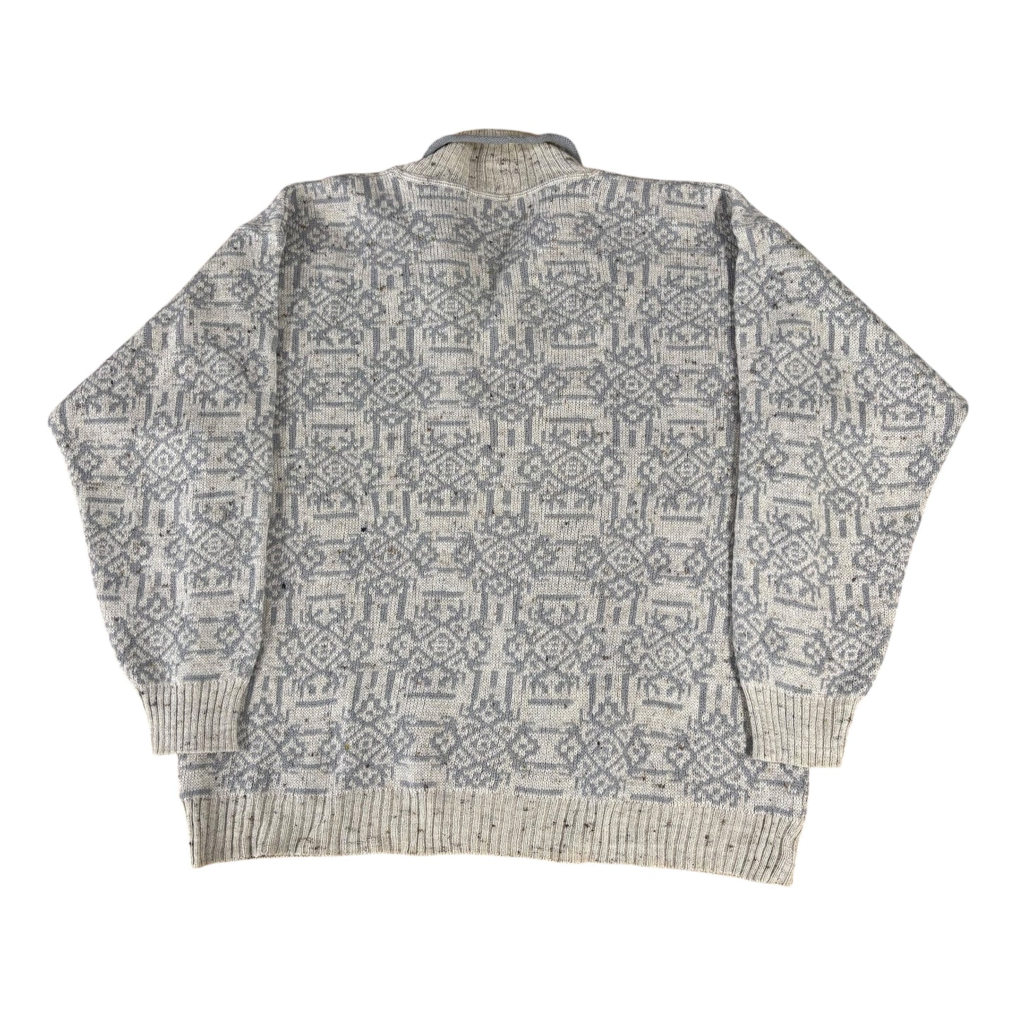 80s Crazy Pattern V-Neck Lambswool Jumper - XL