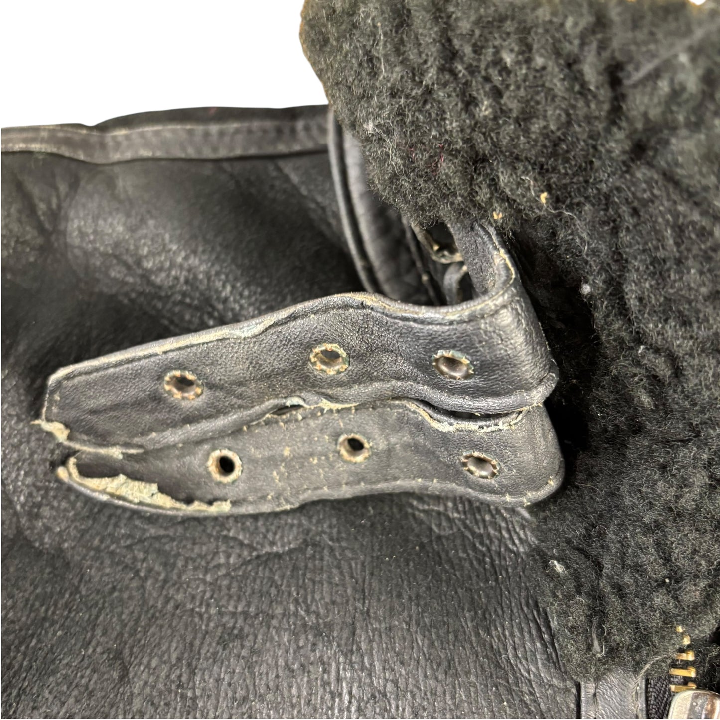 Black Leather Shearling Flight Jacket - S